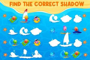 Find correct shadow of cartoon vitamin characters vector