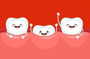 Teeth grow funny characters, tooth growing in gums vector