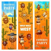 Wild west cartoon cowboy, ranger nut characters vector