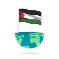 Palestine flag pole on globe. Flag waving around the world. Easy editing and vector in groups. National flag vector illustration on white background.