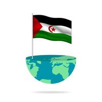 Western Sahara flag pole on globe. Flag waving around the world. Easy editing and vector in groups. National flag vector illustration on white background.