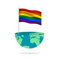 Lgbt flag pole on globe. Flag waving around the world. Easy editing and vector in groups. National flag vector illustration on white background.