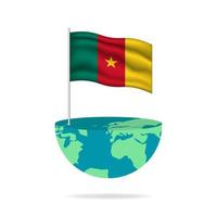 Cameroon flag pole on globe. Flag waving around the world. Easy editing and vector in groups. National flag vector illustration on white background.