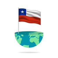 Chile flag pole on globe. Flag waving around the world. Easy editing and vector in groups. National flag vector illustration on white background.