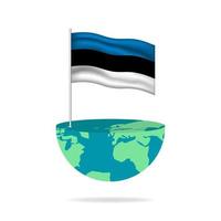 Estonia flag pole on globe. Flag waving around the world. Easy editing and vector in groups. National flag vector illustration on white background.