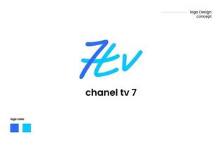 concepto de logotipo para una estación de televisión combinando el número siete y las iniciales tv. logotipo simple fácil de usar para fines digitales vector