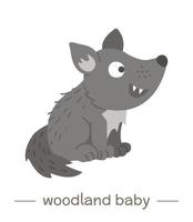 Vector hand drawn flat baby wolf. Funny woodland animal icon. Cute forest animalistic illustration for children design, print, stationery