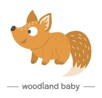 Vector hand drawn flat baby fox. Funny woodland animal icon. Cute forest animalistic illustration for children design, print, stationery