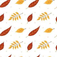 Vector seamelss autumn pattern with red and yellow leaves. Cute aumumn leaves. Fall background.