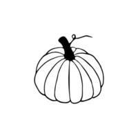 Hand drawn doodle pumpkin clipart. Vector black and white pumpkin for Halloween or Thanksgiving design. Outline.