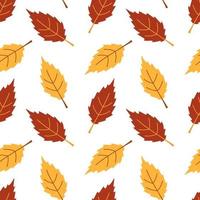 Vector seamelss autumn pattern with red and yellow leaves. Cute aumumn leaves. Fall background.