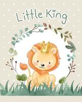 little king slogan greeting card with little lion illustration vector