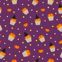 Halloween pumpkin cupcake pattern. Seamless vector