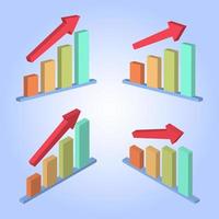 3d icon set of growing bar chart with rising arrow vector