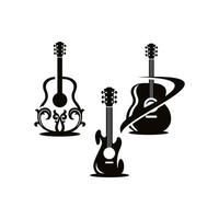 Set Guitar Musical Acoustic Silhouette Design vector