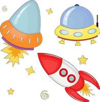 set of cartoon different spaceships vector