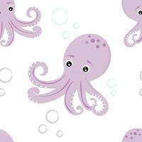 seamless pattern with octopus and bubbles vector