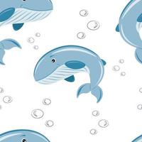 seamless pattern with whale and bubbles vector