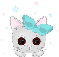 illustration of a cute cat with big eyes vector