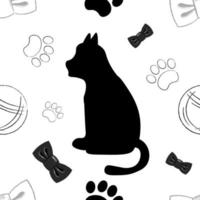 seamless pattern with cat bows and paws vector