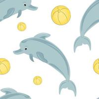 seamless pattern with dolphins and balls vector