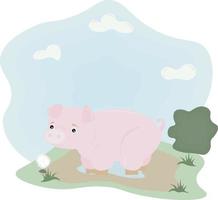 pig on the meadow vector