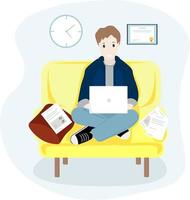 man working on laptop at home vector
