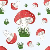 seamless pattern with mushrooms and grass vector