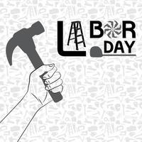 Hand holding hammer with pattern of tool background vector