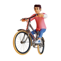 Young man riding a bicycle 3d character illustration png