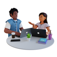 teenage doing discussion using laptop 3d character illustration png
