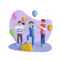 adolescentes celebrando el éxito ilustración de personajes 3d png