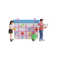 man and woman standing near board 3d character illustration png