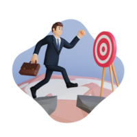 business man walking on the steep road with target board 3D character illustration png