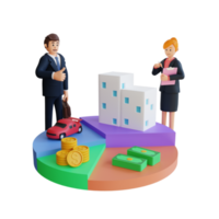 businessman showing company statistics chart 3d character illustration png