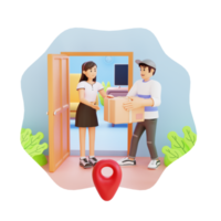 teenage boys and girls receive delivery box 3d character illustration png