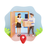 Jungen und Mädchen im Teenageralter erhalten eine 3D-Charakterillustration der Lieferbox png