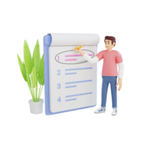 young man writing on big notebook 3d character illustration png