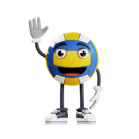 mascotte de volley-ball dire bonjour illustration de personnage 3d png