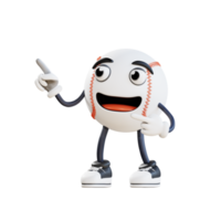 mascotte de baseball pointant en haut à gauche illustration de personnage 3d png