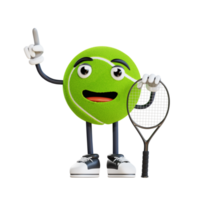mascota de pelota de tenis apuntando hacia arriba ilustración de personaje 3d png