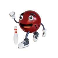 bowling ball mascot is running 3d character illustration png