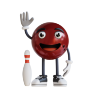 mascote de bola de boliche diga olá ilustração de personagem 3d png