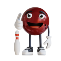 mascote de bola de boliche dando polegares para cima ilustração de personagem 3d png
