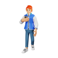 Red hair young people walking 3d character illustration with phone png