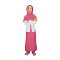 Young muslim girl folding arms 3d character illustration png