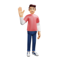 Young people wave hands 3d character illustration png