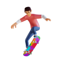 Young man skateboarding 3d character illustration png