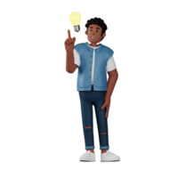 jovem de cabelos cacheados surgiu com uma ideia de ilustração de personagem 3d png