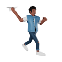 Curly haired young man playing paper airplane 3d character illustration png